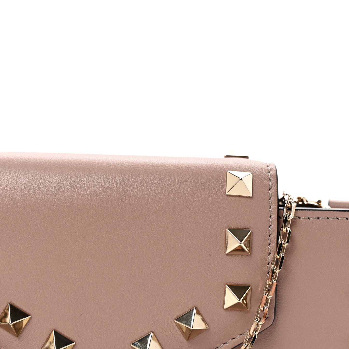 Calfskin Rockstud Phone Case With Chain Poudre