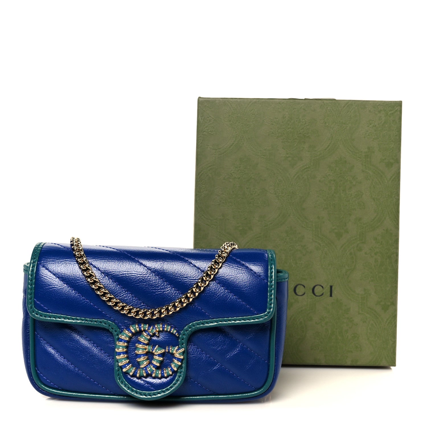 Gucci Azalea Calfskin Enamel Matelasse Diagonal Super Mini Torchon