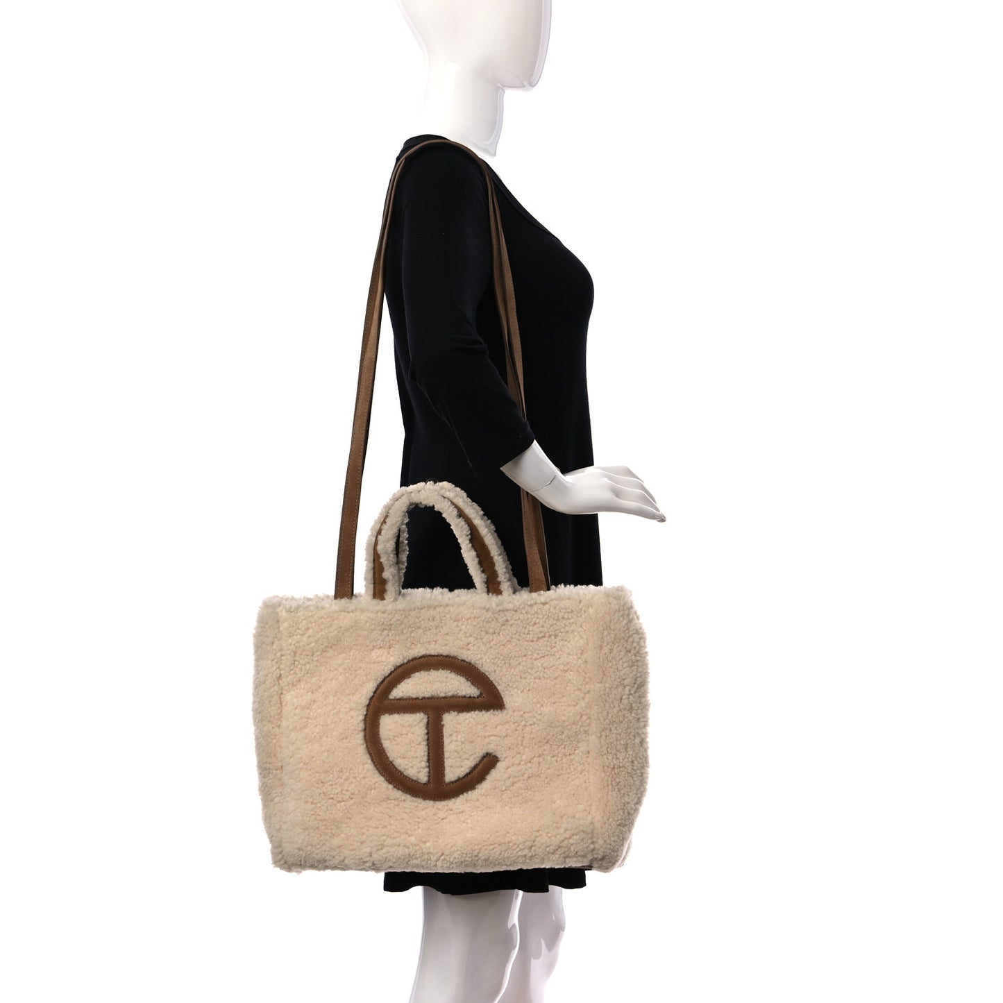X UGG Suede Shearling Medium Shopping Bag Natural
