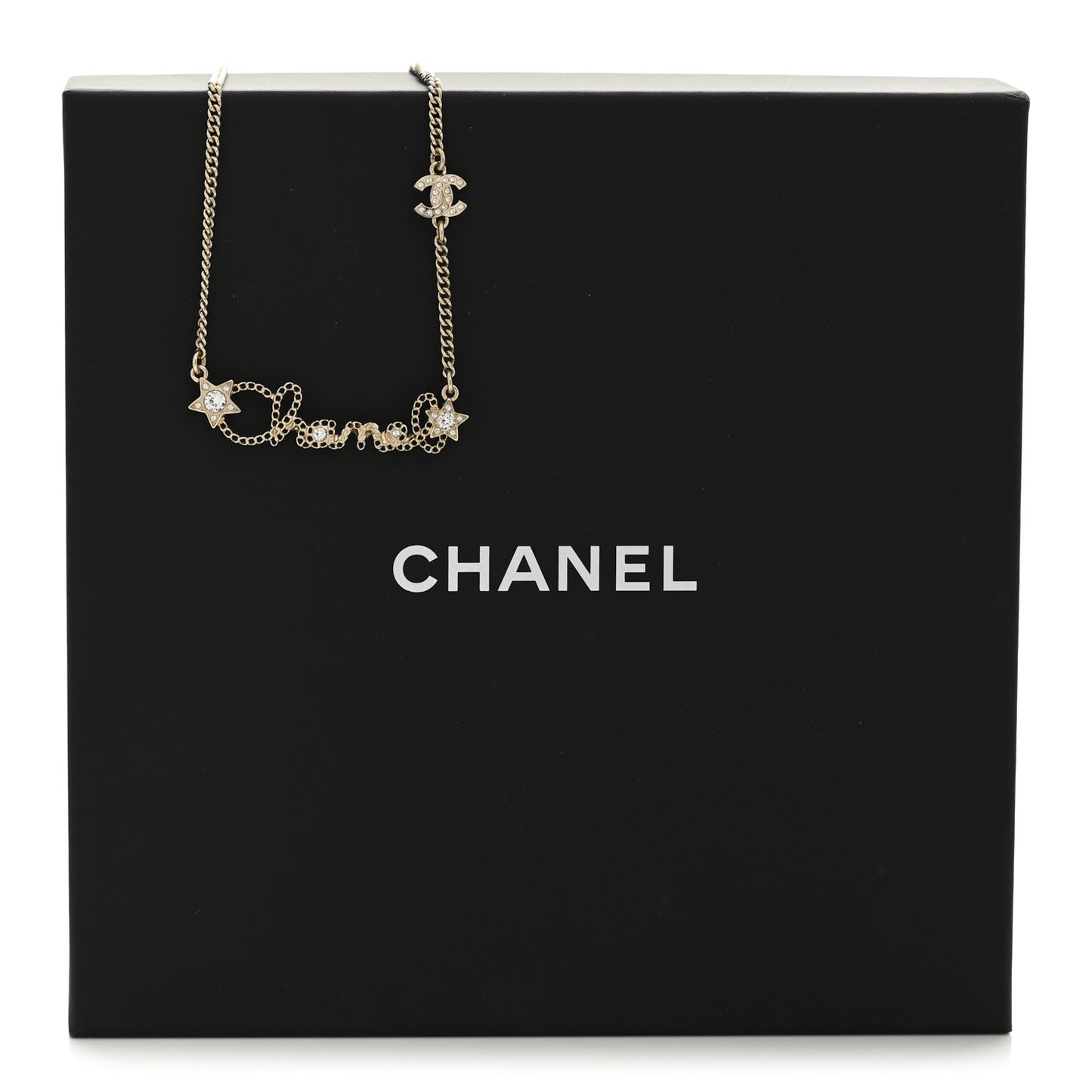 Metal Crystal Logo Star Necklace Gold