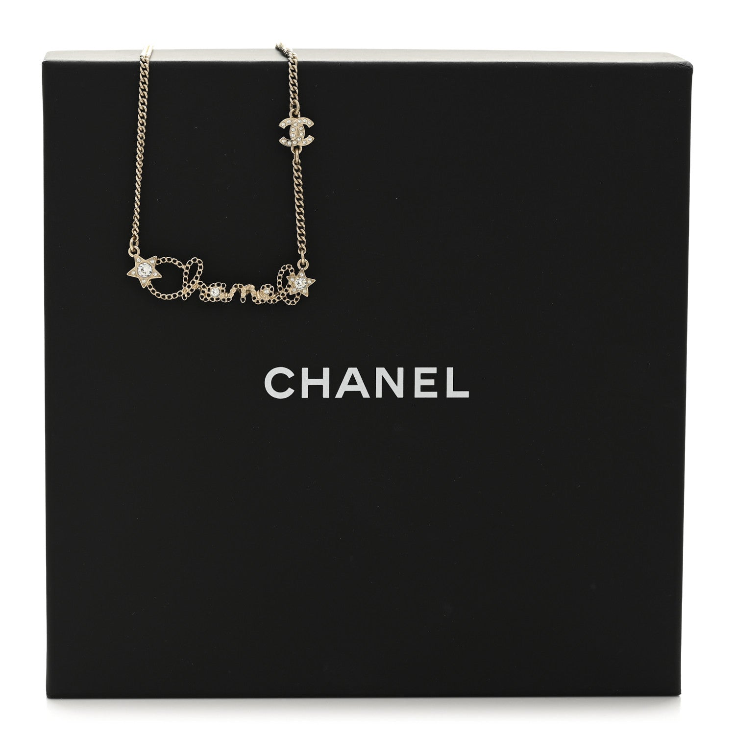 Chanel Metal Crystal Logo Star Necklace Gold 6 of 6