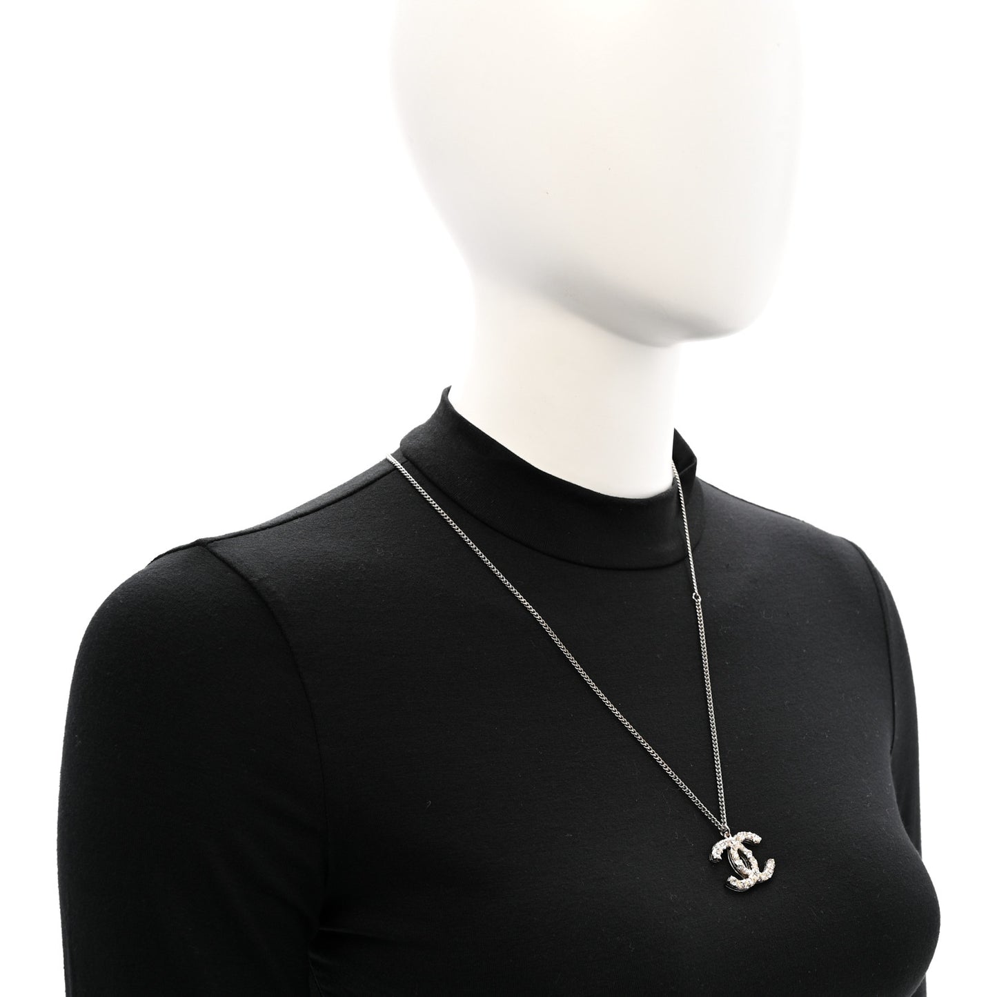 Crystal CC Pendant Necklace Silver