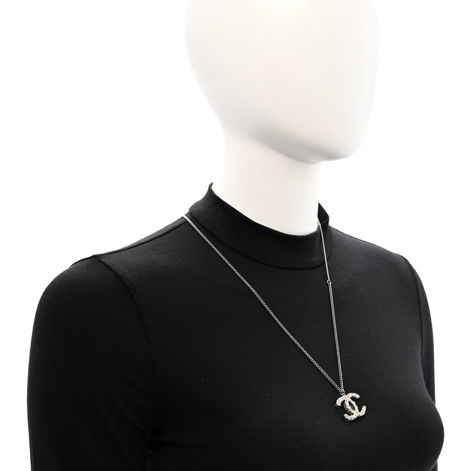 Chanel Crystal CC Pendant Necklace Silver 2 of 7