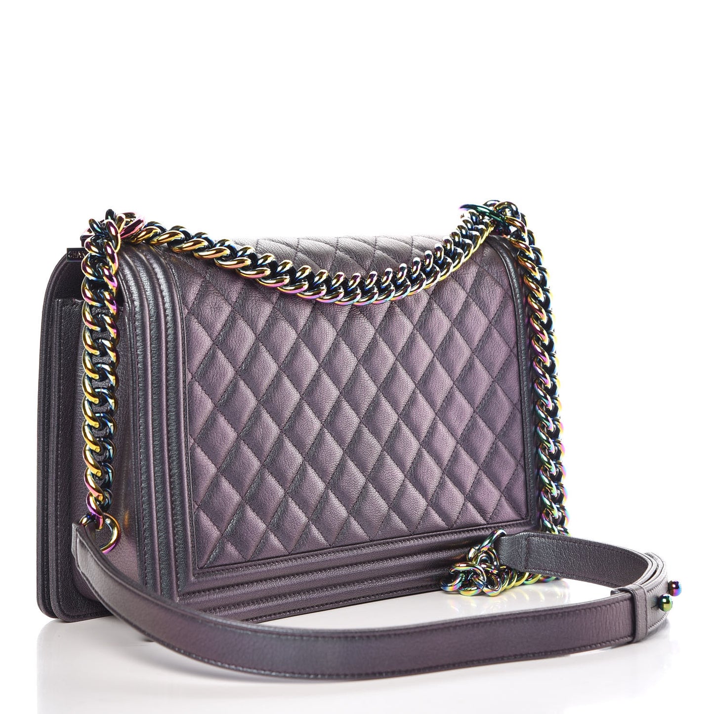 Iridescent Goatskin Quilted New Medium Boy Flap Purple