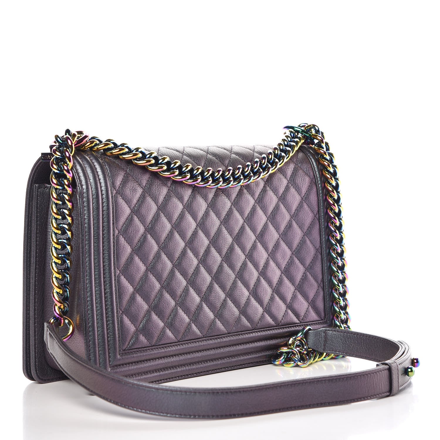 Chanel Iridescent Goatskin Quilted New Medium Boy Flap Purple 3 of 10