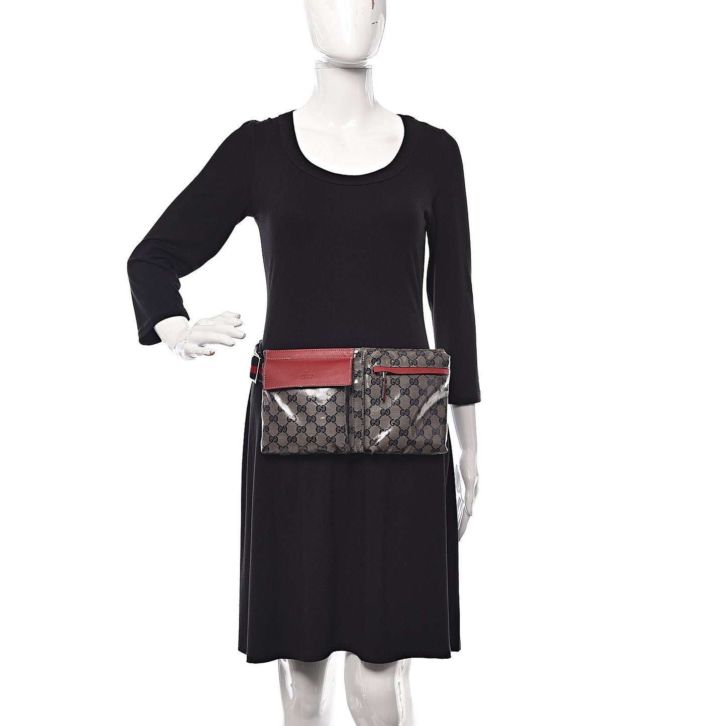 Crystal Monogram Web Double Pocket Belt Bag Navy Red