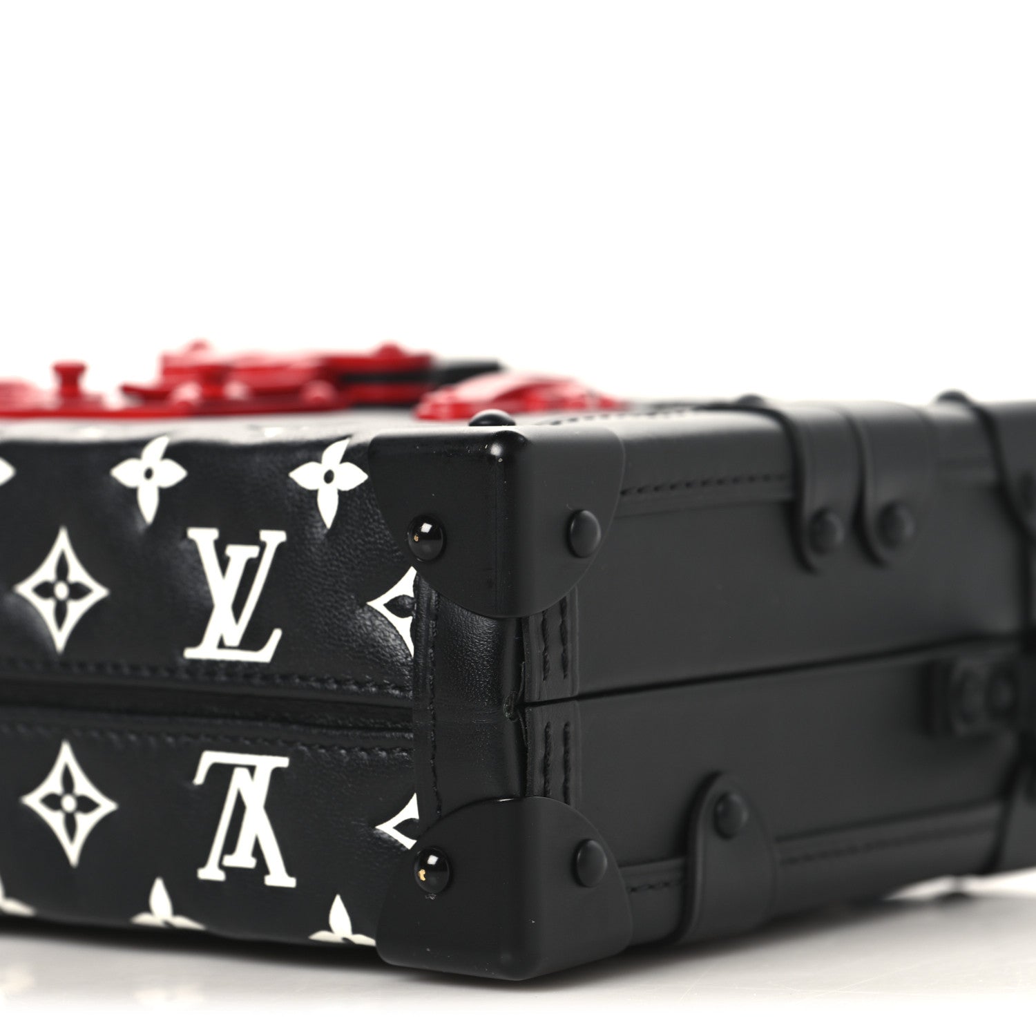 Louis Vuitton Lambskin Embossed Monogram Petite Malle Black Red 9 of 10