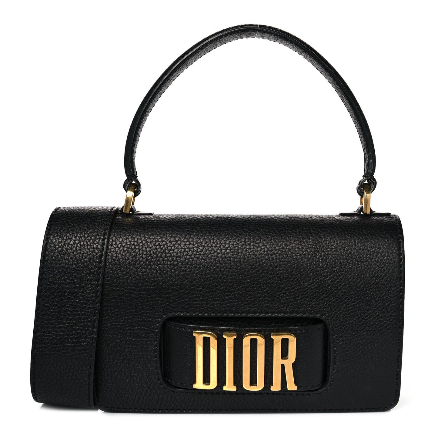 Grained Calfskin Dio(r)evolution Top Handle Flap Bag Black