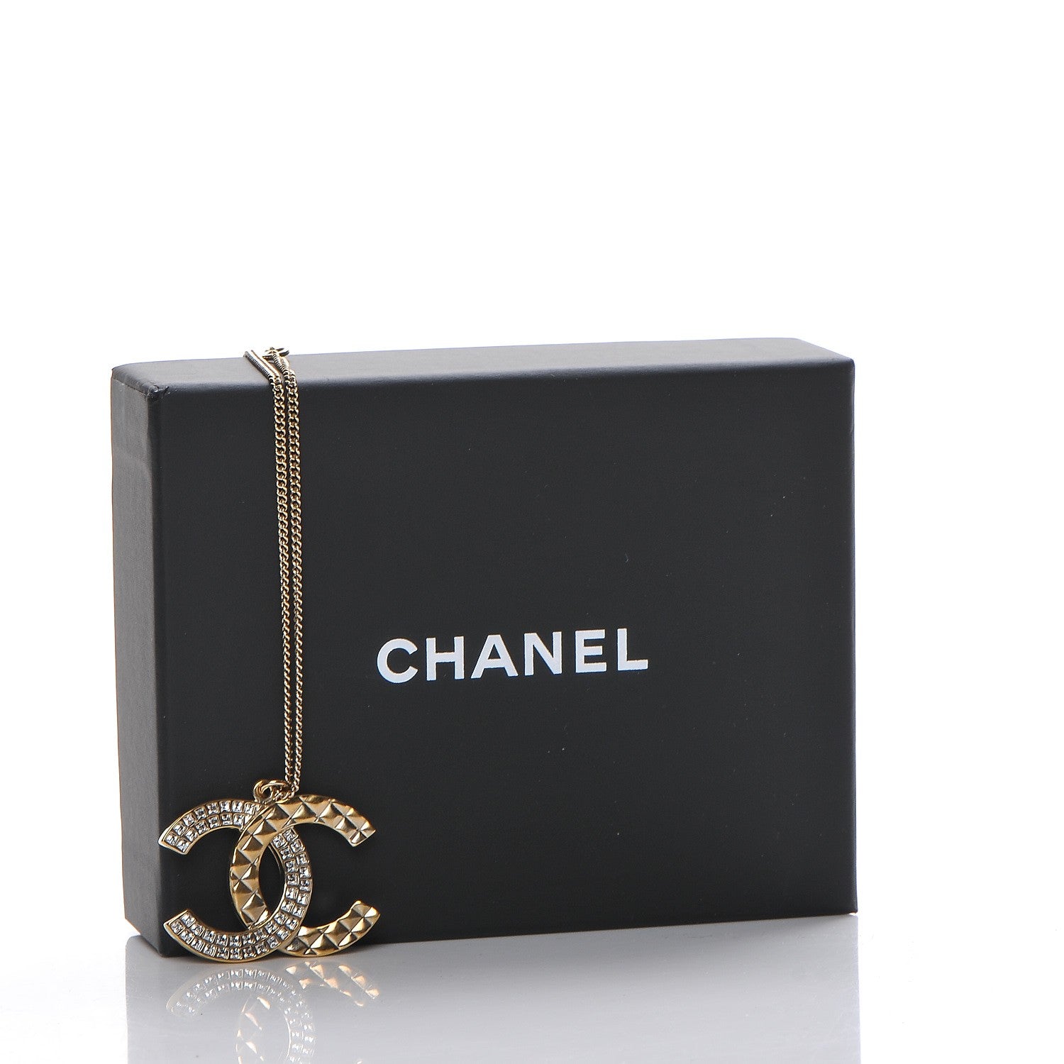 Chanel Baguette Crystal Quilted CC Pendant Necklace Gold 6 of 6