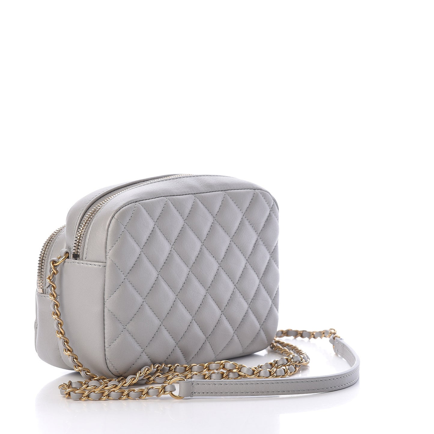 Iridescent Calfskin Quilted Day Trips Camera Case Light Grey