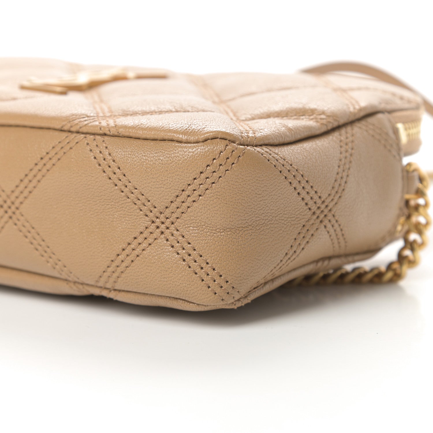 Saint Laurent Grained Lambskin Quilted Mini Becky Double Zip Bag Natural Tan 12 of 12