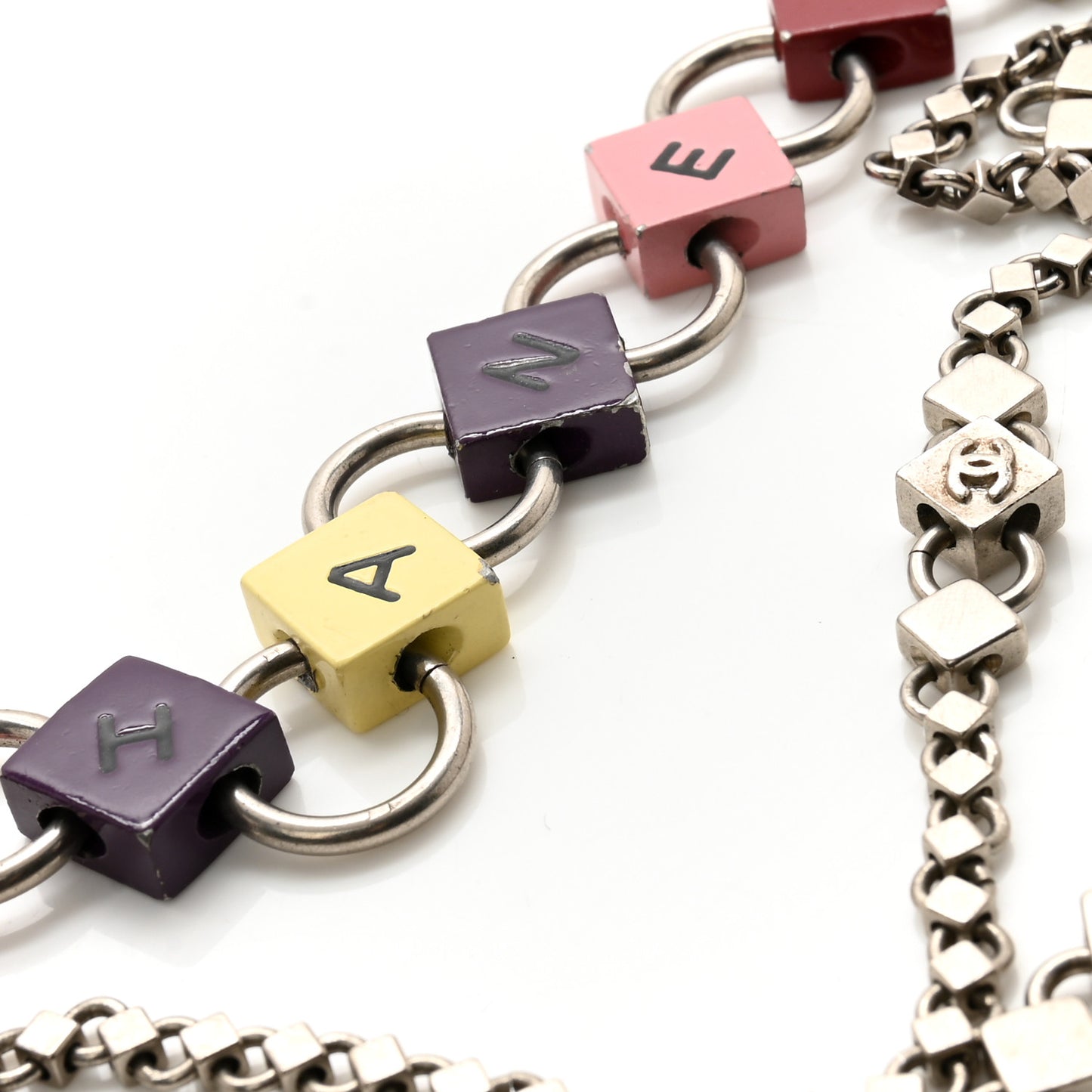 Enamel Letter CC Chain Belt Silver