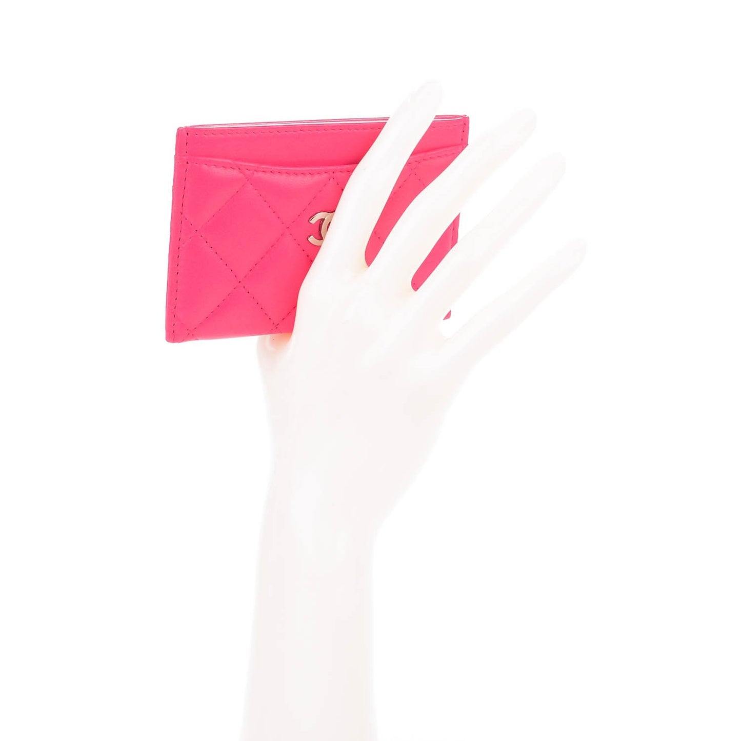 Lambskin Quilted Card Holder Fuchsia