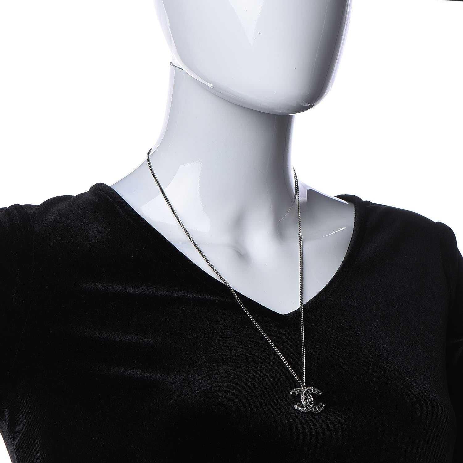 Chanel Ruthenium Baguette Crystal CC Necklace Black 2 of 6