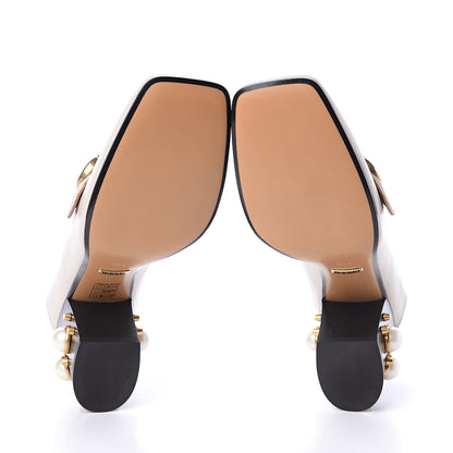 Gucci Betis Glamour Calfskin Web Pearl Embellished Peyton 75mm Loafer Pumps 39.5 Mystic White 5 of 7