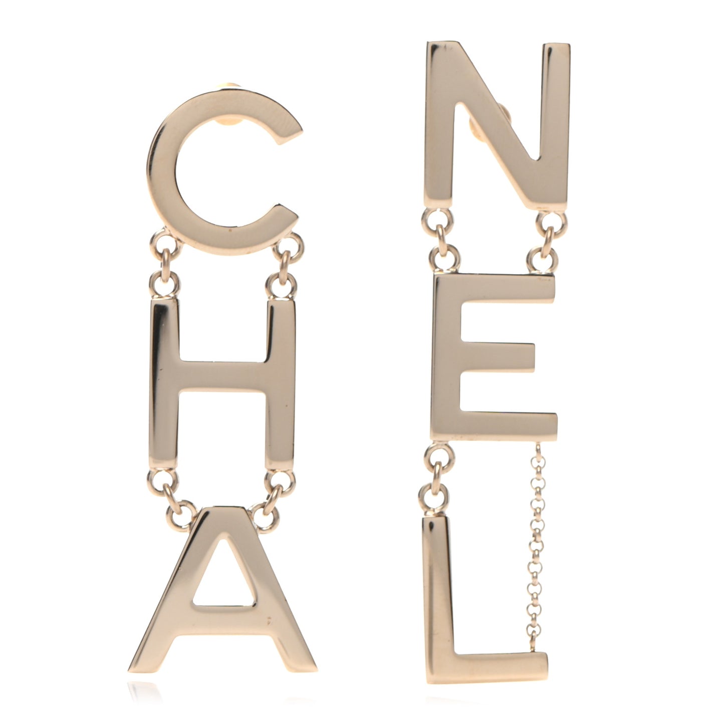 Metal Cha-Nel Logo Drop Earrings Gold
