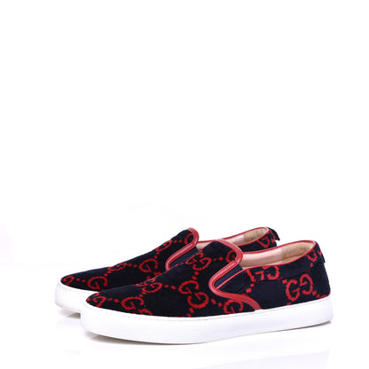Gucci Terry Cloth Miro Soft Calfskin GG Monogram Mens Dublin Slip On Sneakers 12 Blue Red Hibiscus Red 2 of 8