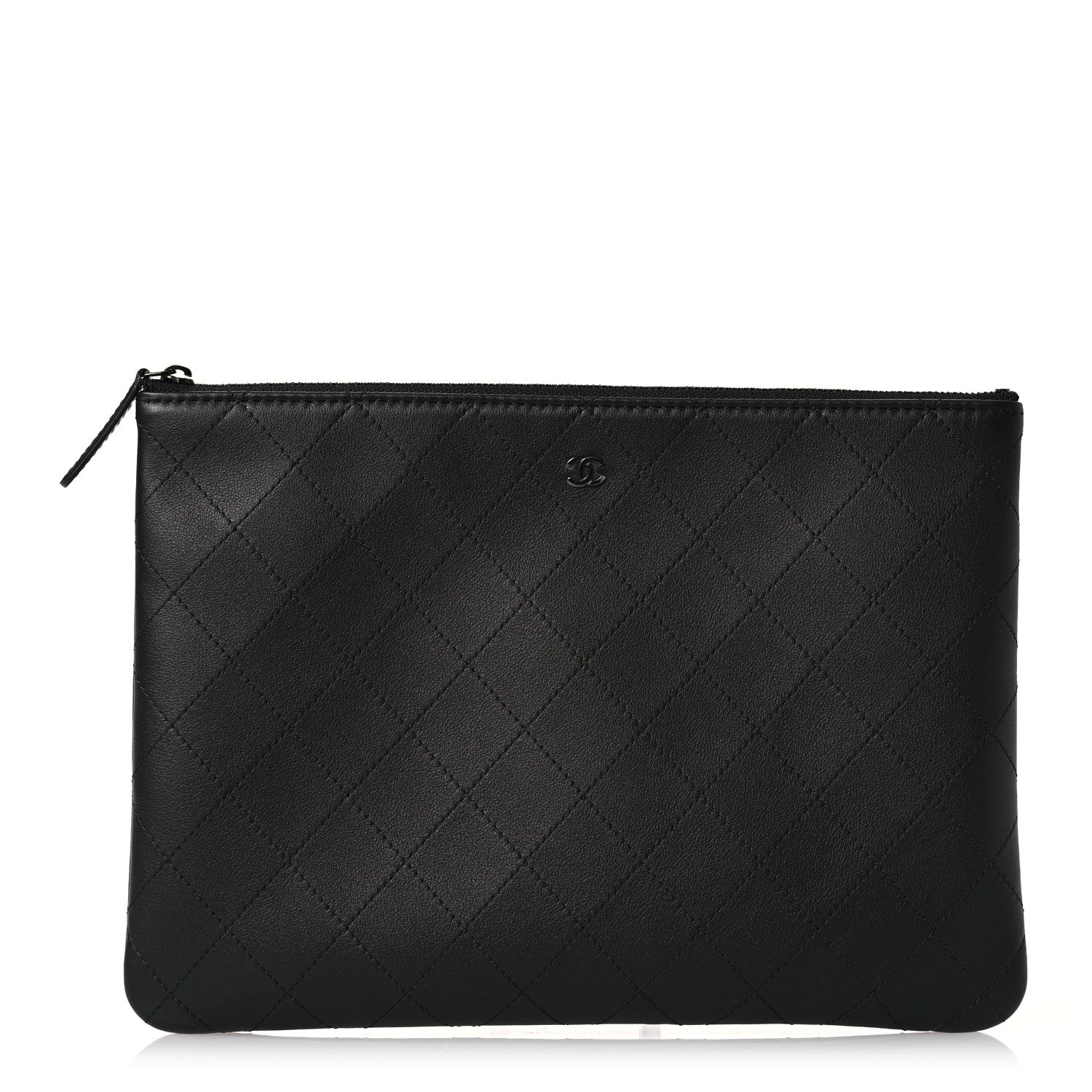 Chanel Calfskin Quilted Stitched CC Medium Cosmetic Case Black 1 of 11