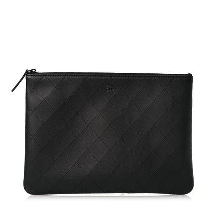 Chanel Calfskin Quilted Stitched CC Medium Cosmetic Case Black 1 of 11
