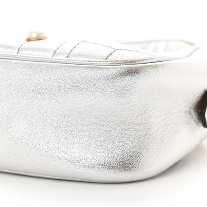 Gucci Metallic Calfskin Matelasse Studded Small Pearly GG Marmont Chain Shoulder Bag Silver 10 of 14