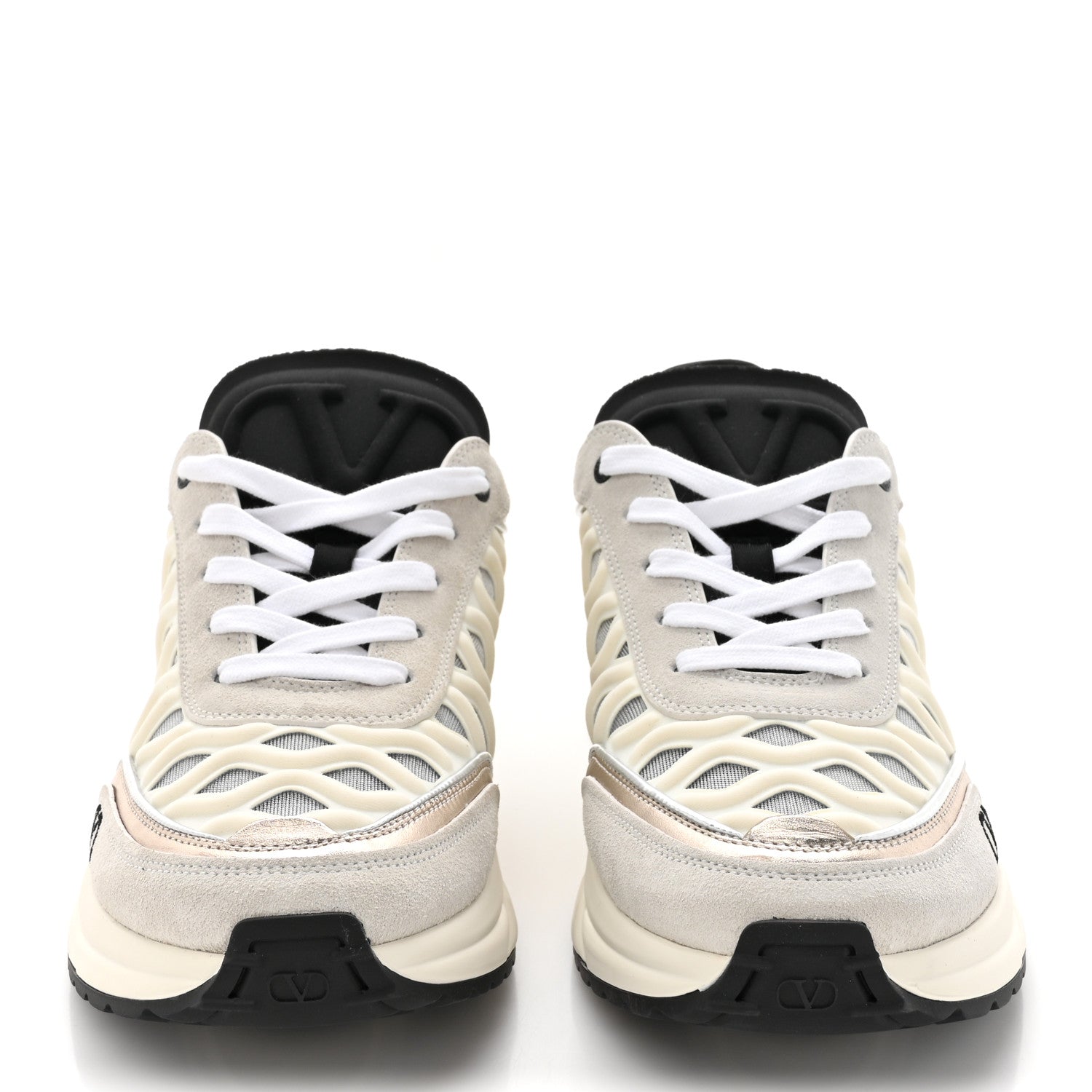 Valentino Garavani Suede Neoprene Mesh Womens Ready Go Runner Sneakers 40.5 Light Ivory Black 2 of 10
