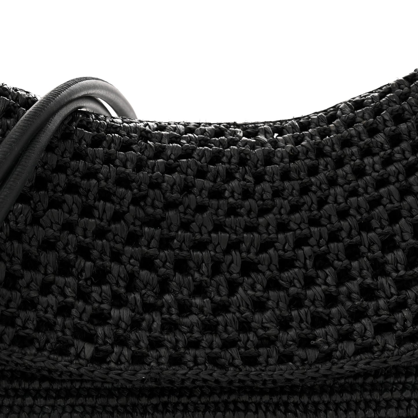Raffia Donut Chain Medium Ola Shoulder Bag Black