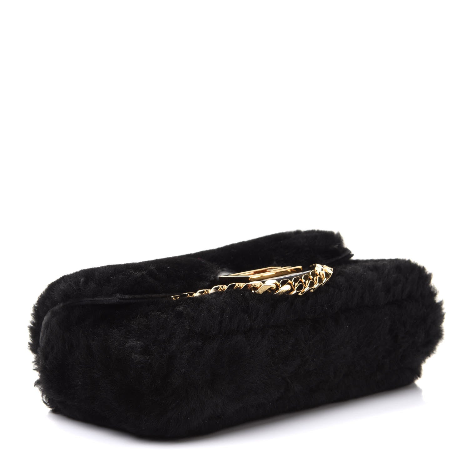 Fendi Shearling Shiny Nappa Micro Baguette Black 4 of 10