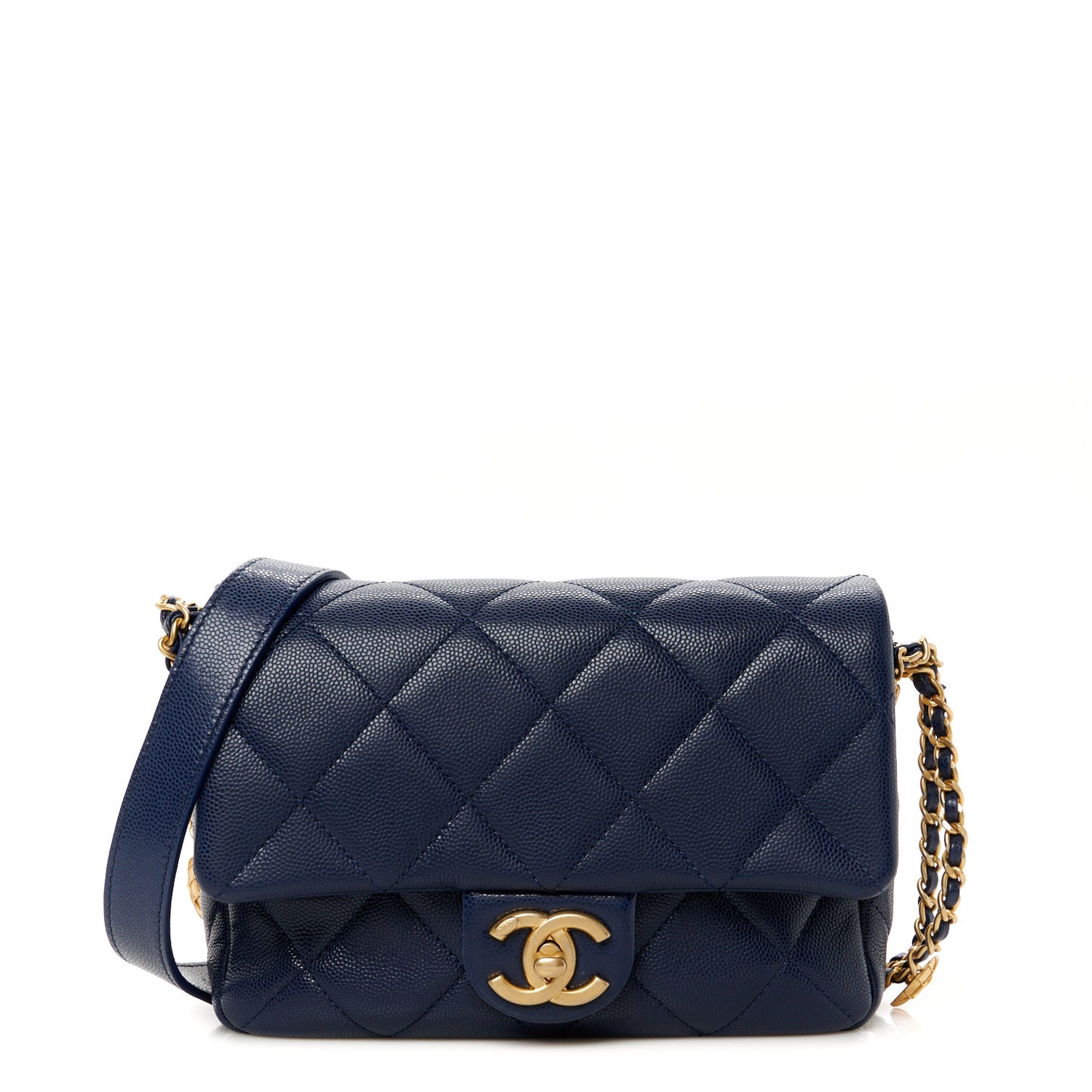 Caviar Quilted Small Twist Your Buttons Flap Blue