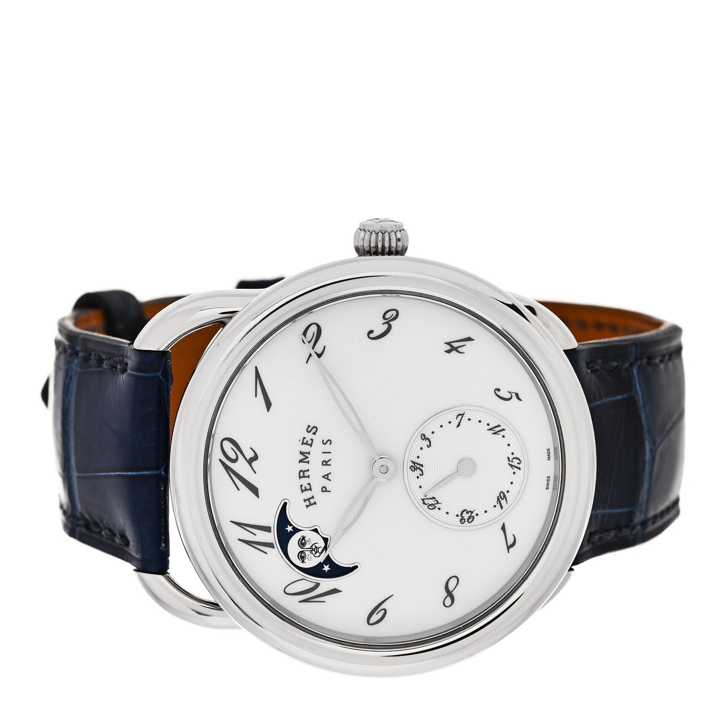 Stainless Steel Alligator Mother of Pearl 38mm Arceau Petite Lune Automatic Watch Bleu Saphir