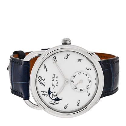 Hermes Stainless Steel Alligator Mother of Pearl 38mm Arceau Petite Lune Automatic Watch Bleu Saphir 2 of 5