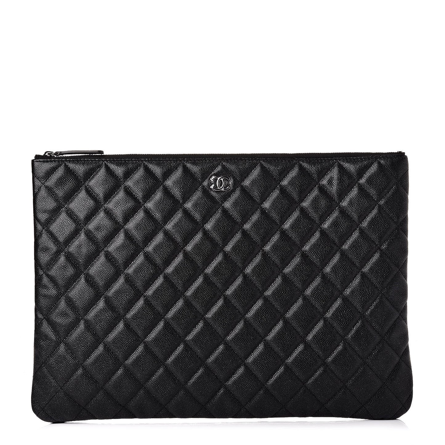 Iridescent Caviar Quilted Large Cosmetic Case Black