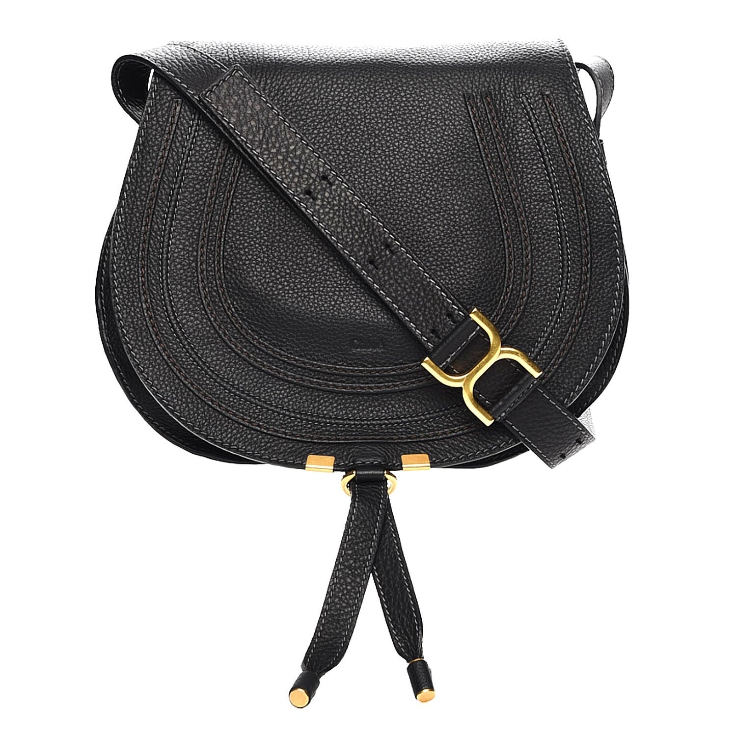 Calfskin Medium Marcie Round Crossbody Bag Black
