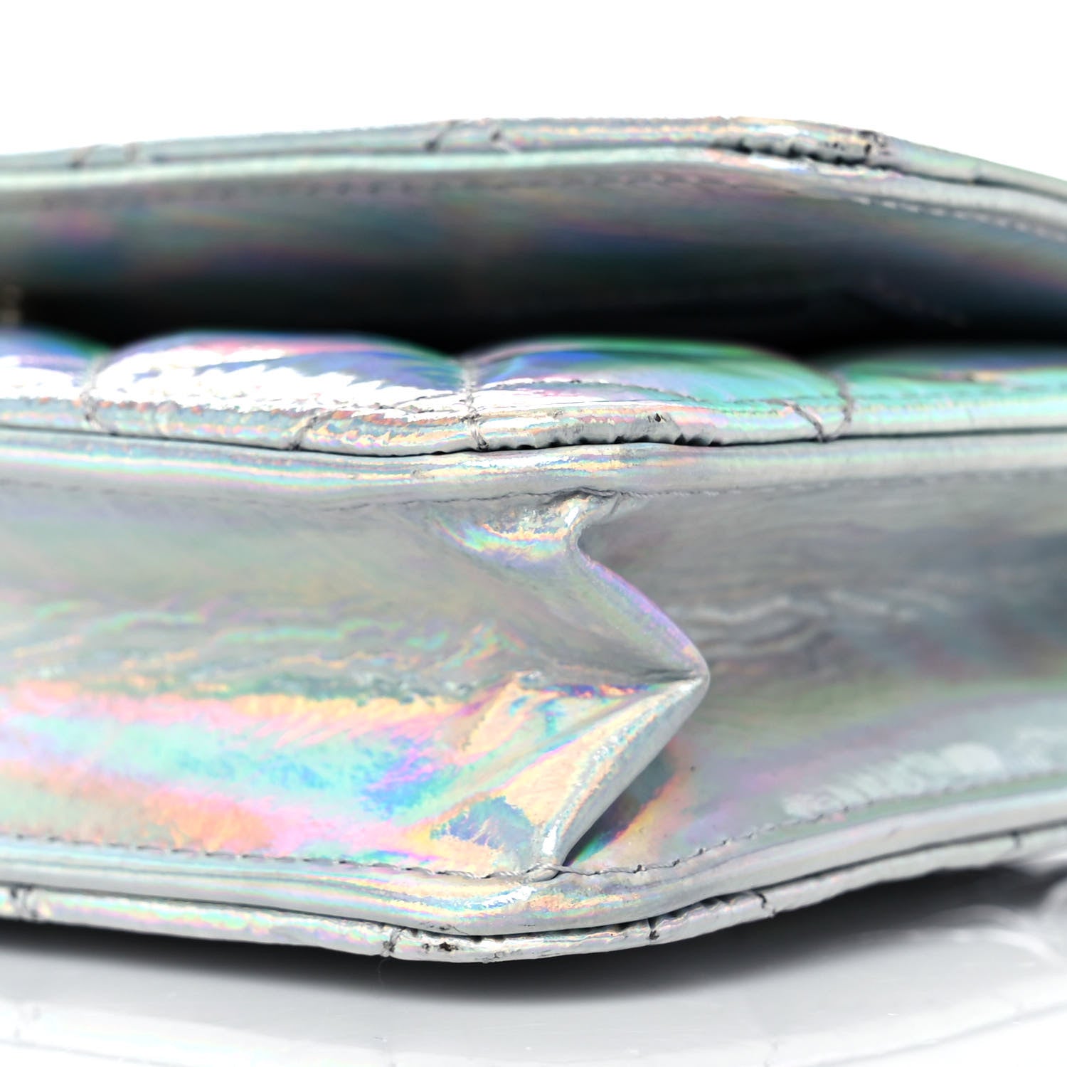 Chanel Iridescent Goatskin Quilted Wallet On Chain WOC Silver 10 of 11