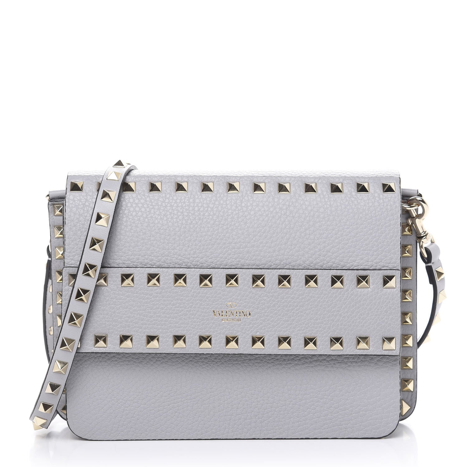 Valentino Garavani Pebbled Calfskin Rockstud Side Slip Crossbody Pastel Grey 1 of 8