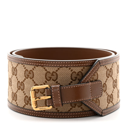 Gucci GG Supreme Monogram Equestrian Wide Belt 95 38 Brown 1 of 5