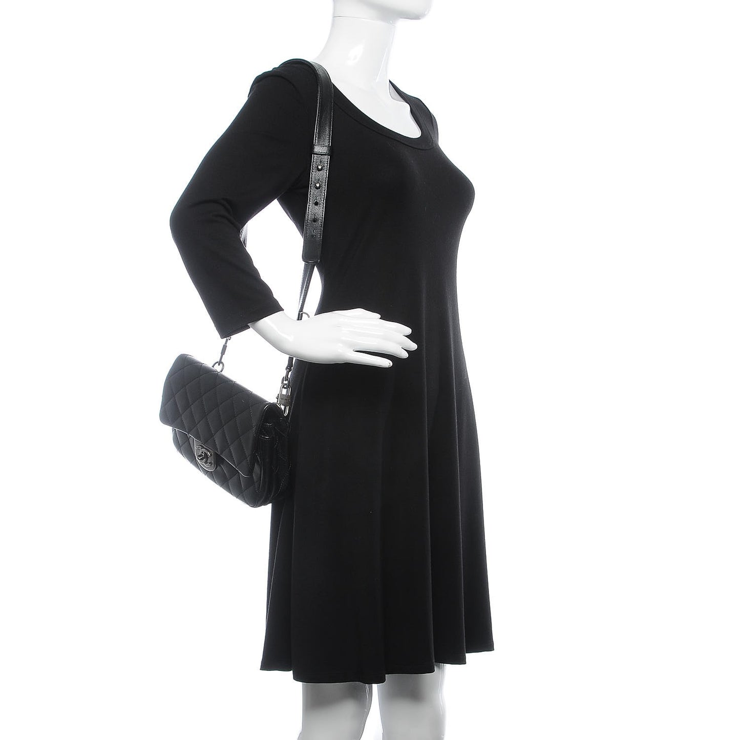 Shiny Goatskin Quilted Small Double Carry Waist Chain Flap Black