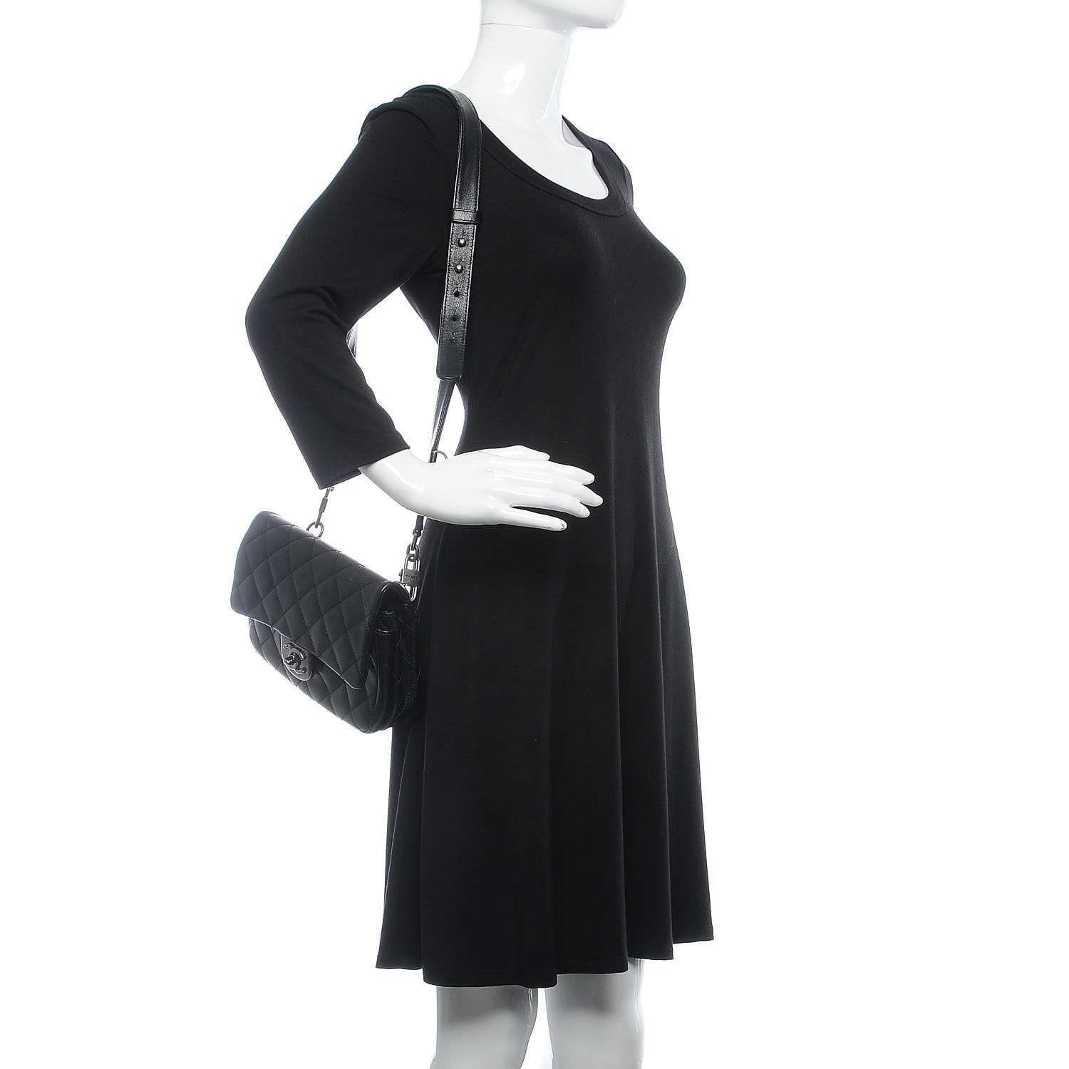 Chanel Shiny Goatskin Quilted Small Double Carry Waist Chain Flap Black 2 of 9