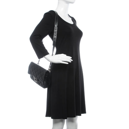 Chanel Shiny Goatskin Quilted Small Double Carry Waist Chain Flap Black 2 of 9