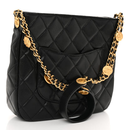 Chanel Shiny Caviar Quilted Twist Your Buttons Hobo Black 3 of 11