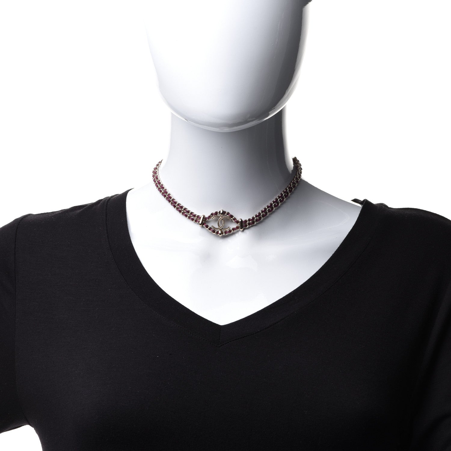 Chanel Metal Lambskin CC Chain Link Necklace Dark Pink 2 of 7
