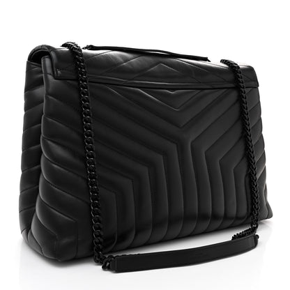 Saint Laurent Calfskin Y Quilted Monogram Monochrome Large Loulou Chain Satchel Black 3 of 11