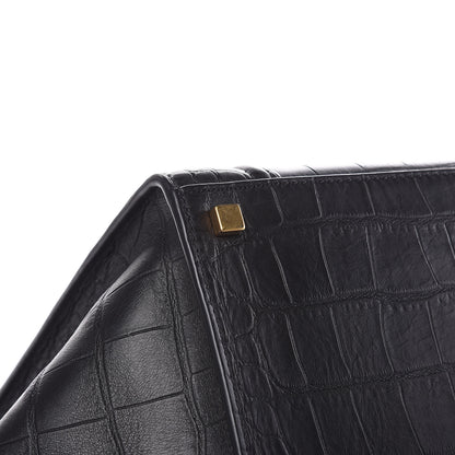 Celine Calfskin Crocodile Embossed Medium Phantom Luggage Black 8 of 9