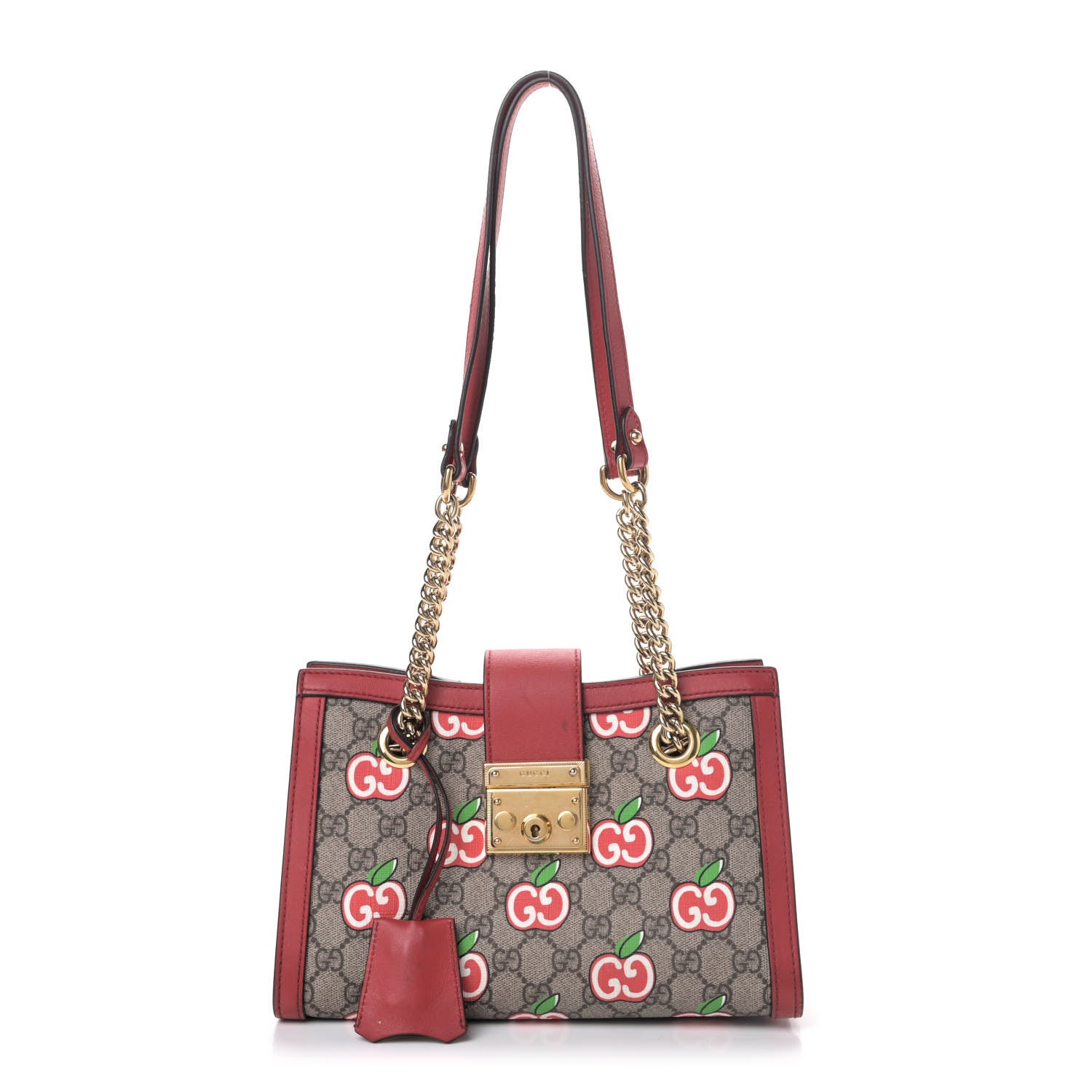 Gucci GG Supreme Monogram Apple Small Padlock Tote Beige Multicolor Lobster Red 1 of 8