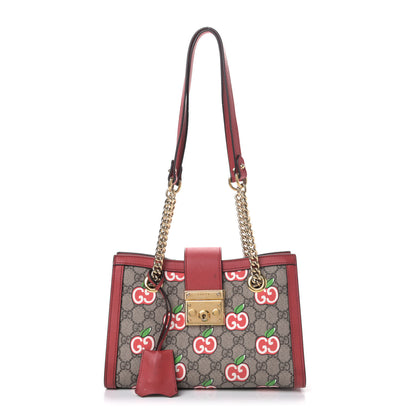 Gucci GG Supreme Monogram Apple Small Padlock Tote Beige Multicolor Lobster Red 1 of 8
