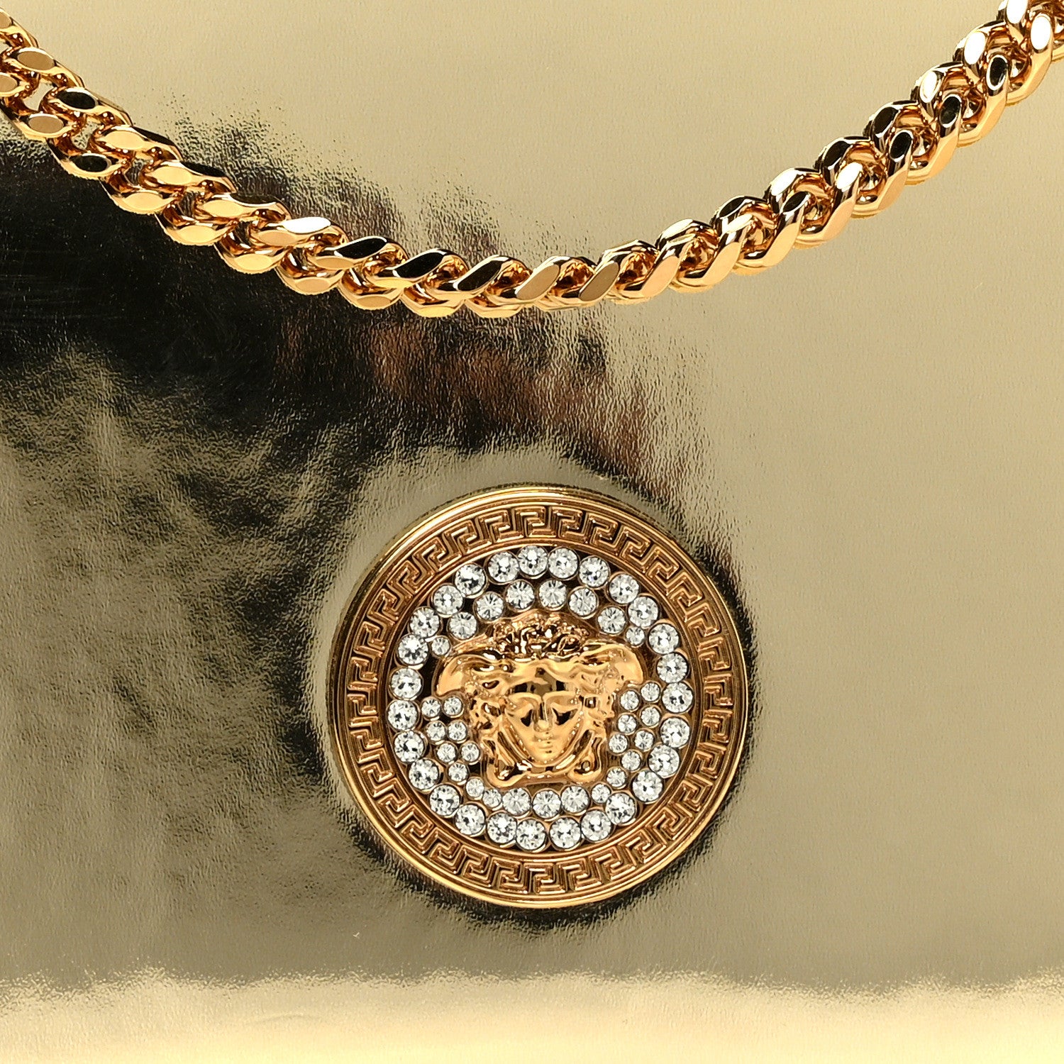 Versace Patent Metallic Crystal Medusa Clutch On Chain Gold 6 of 8