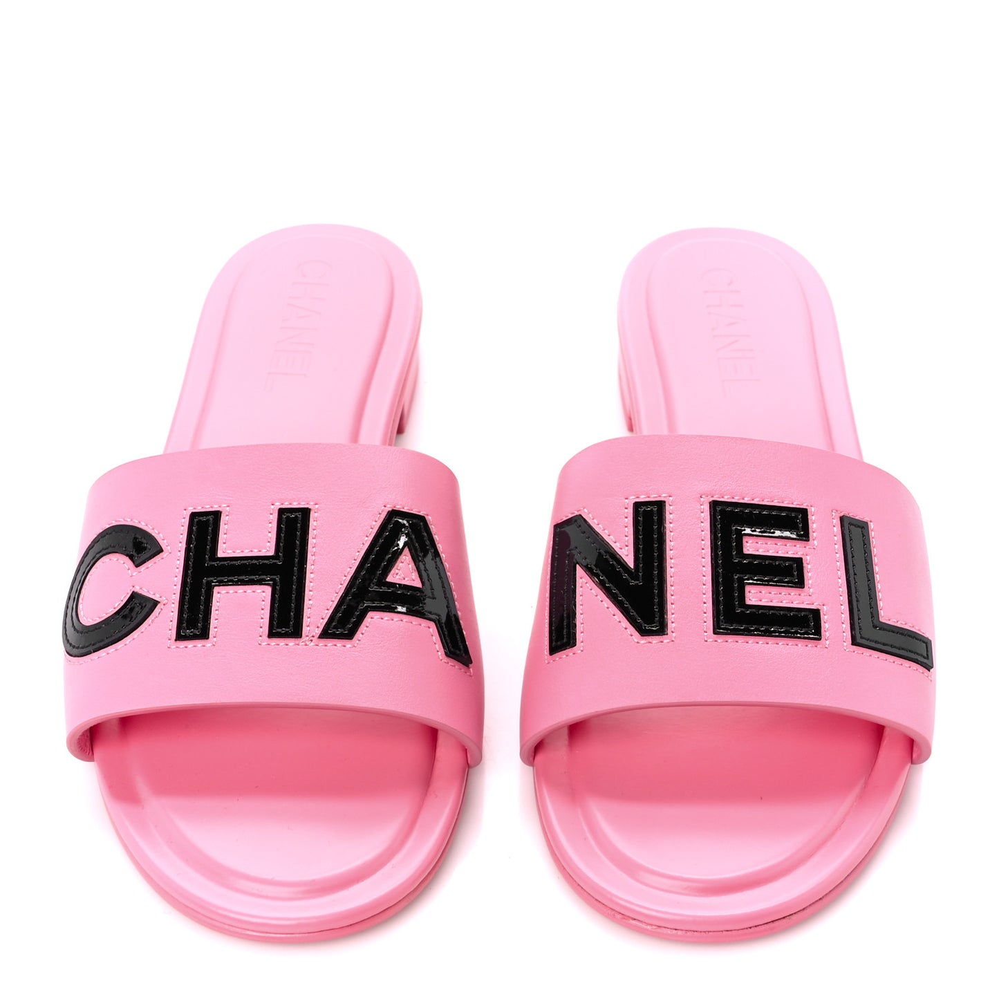 Calfskin Patent Calfskin Logo Mules 41 Pink Black