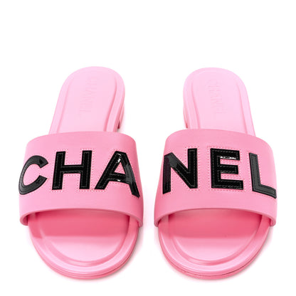 Chanel Calfskin Patent Calfskin Logo Mules 41 Pink Black 2 of 9