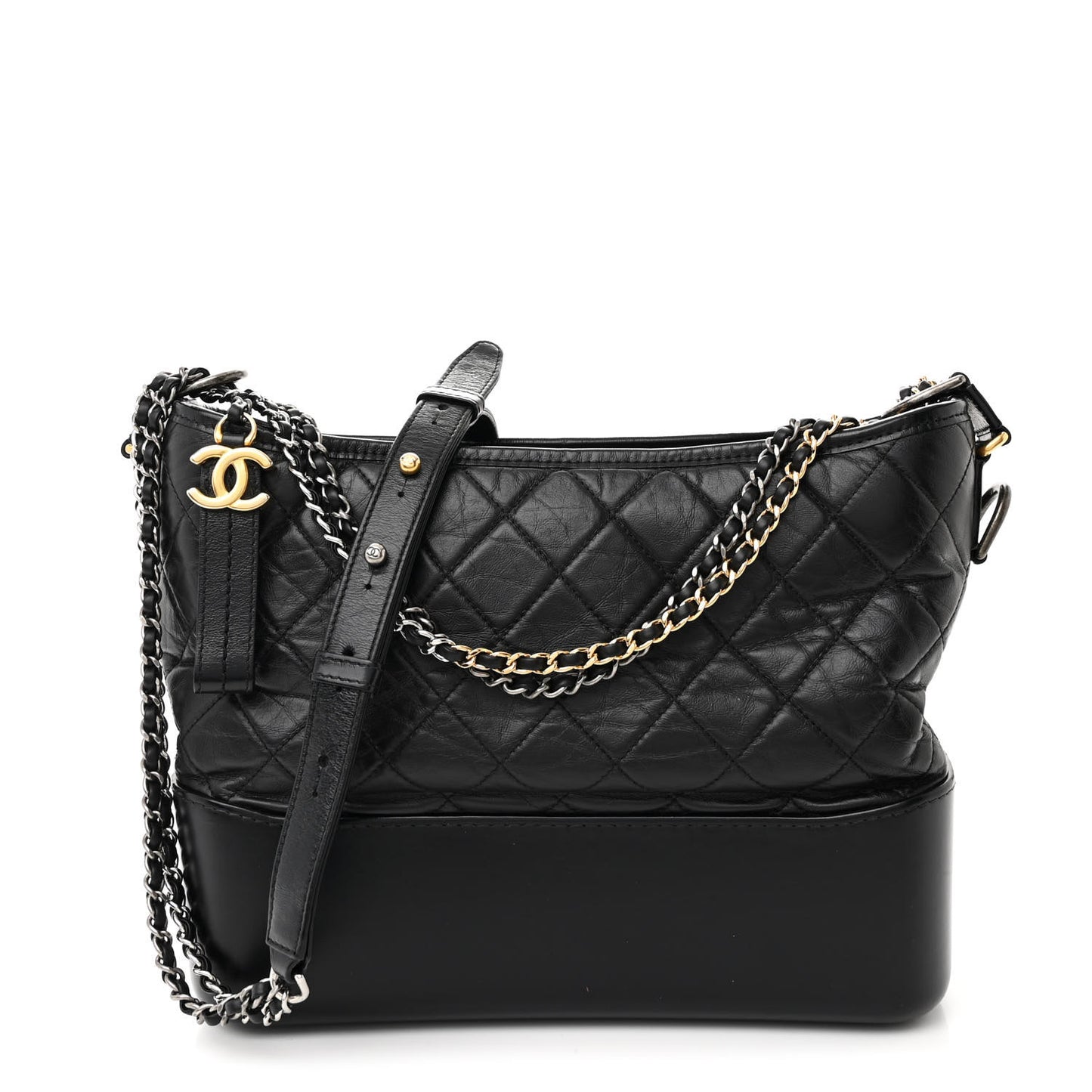Aged Calfskin Quilted Medium Gabrielle Hobo Black
