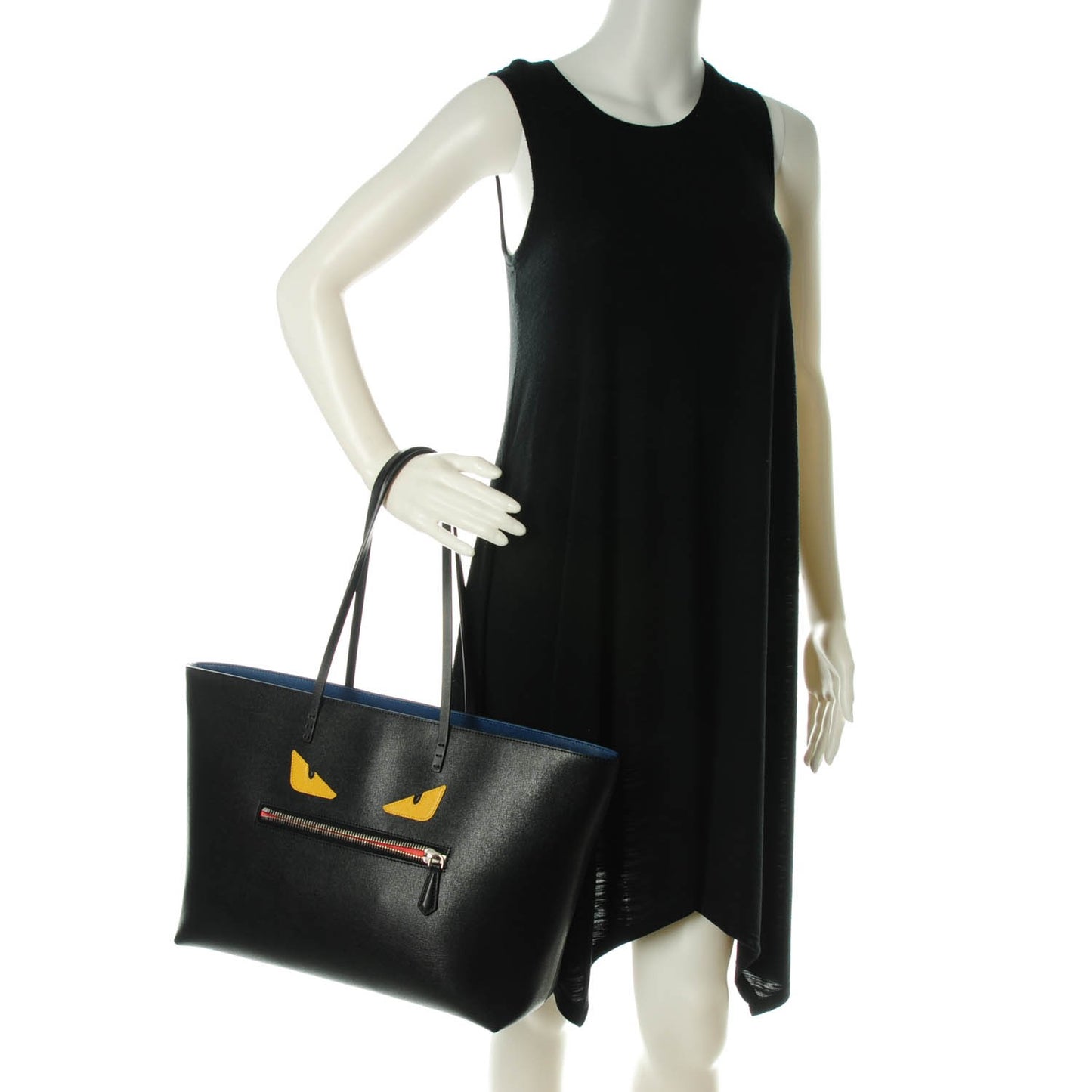 Vitello Elite Cuoio Monster Buggies Medium Roll Tote Black Multicolor Blue Cobalto