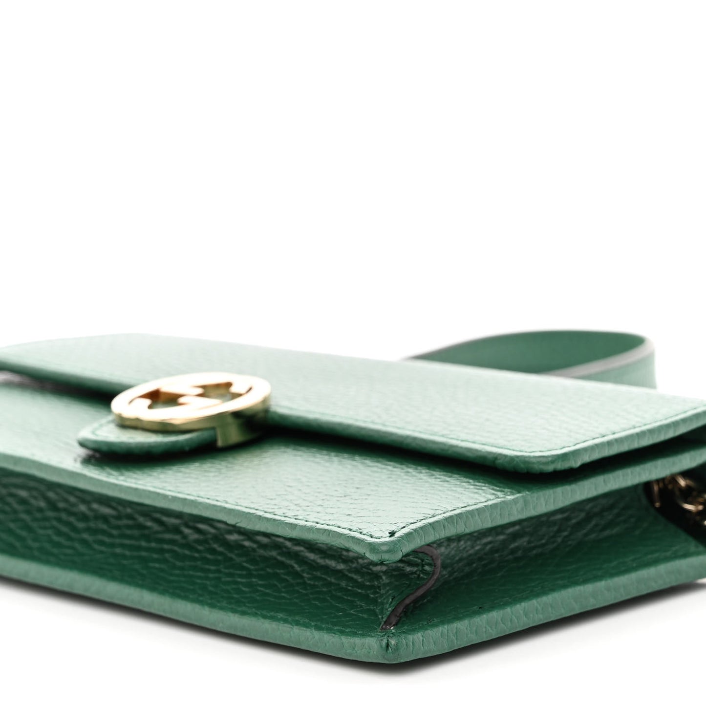 Dollar Calfskin Interlocking G Chain Wallet Emerald